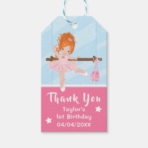 Red Hair Ballerina Pink Birthday Thank You Gift Ta Tags