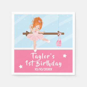 Red Hair Ballerina Pink Tutu Birthday Napkins