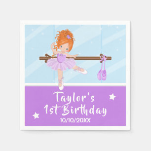 Red Hair Ballerina Purple Tutu Birthday Napkins