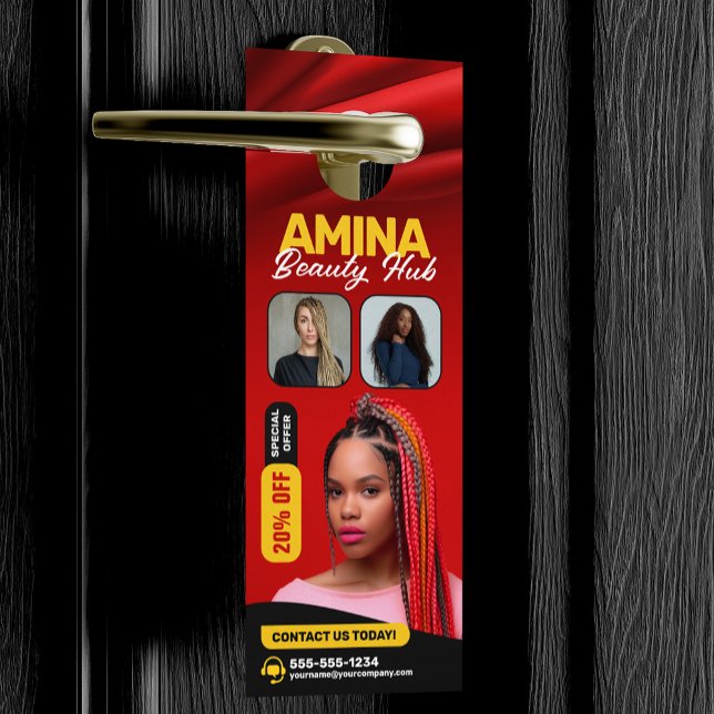 Red Hair & Beauty Salon Braider Hairstylist Wigs Door Hanger (Creator Uploaded)