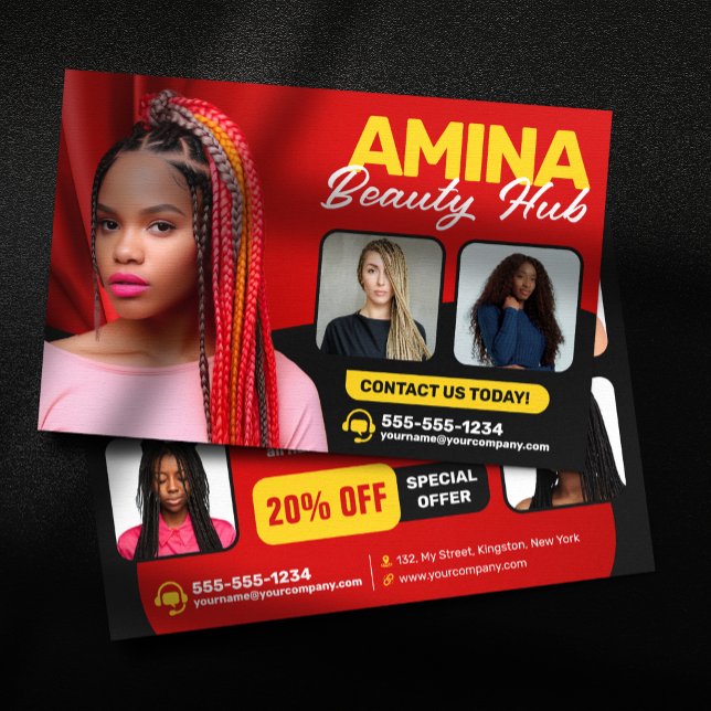 Red Hair & Beauty Salon Braider Hairstylist Wigs Flyer (Creator Uploaded)