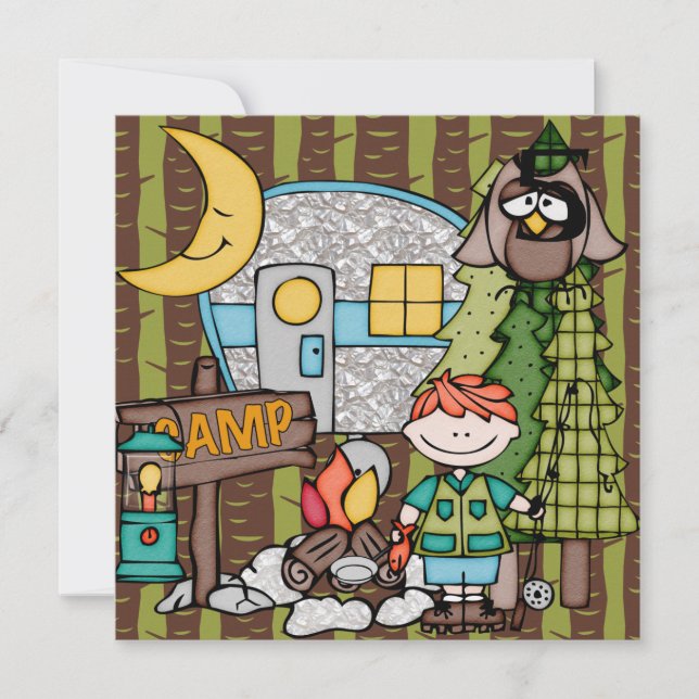 Red Hair Boy Camping Birthday Invitations (Front)