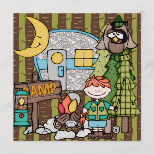Red Hair Boy Camping Birthday Invitations