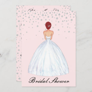 Red Hair Bride Illustration Diamond Bridal Shower Invitation