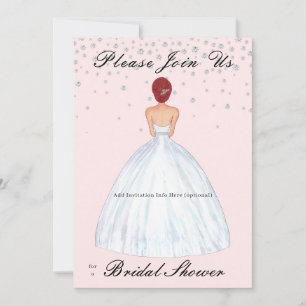 Red Hair Bride Illustration Diamonds Bridal Shower Invitation