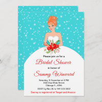 Red Hair Bride Snowflake Blue Bridal Shower