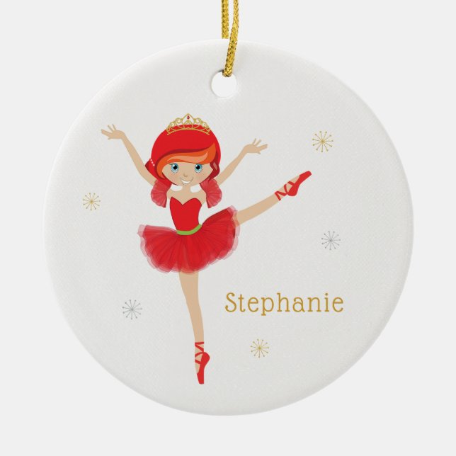Red Hair Christmas Ballerina Ceramic Tree Decoration (Front)