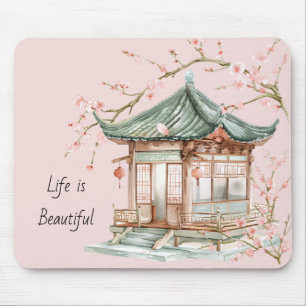 Red Hair Female Blue White Blush Floral Blouse Mouse Pad