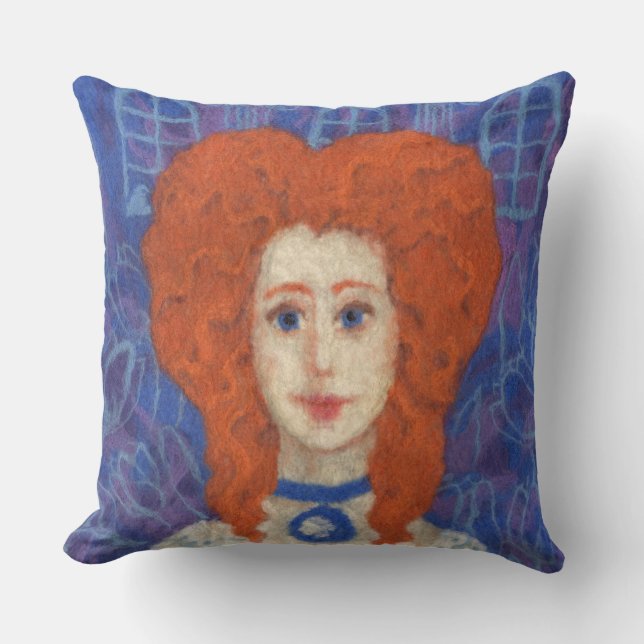 Red Hair, ginger girl rococo fibre art blue orange Cushion (Front)