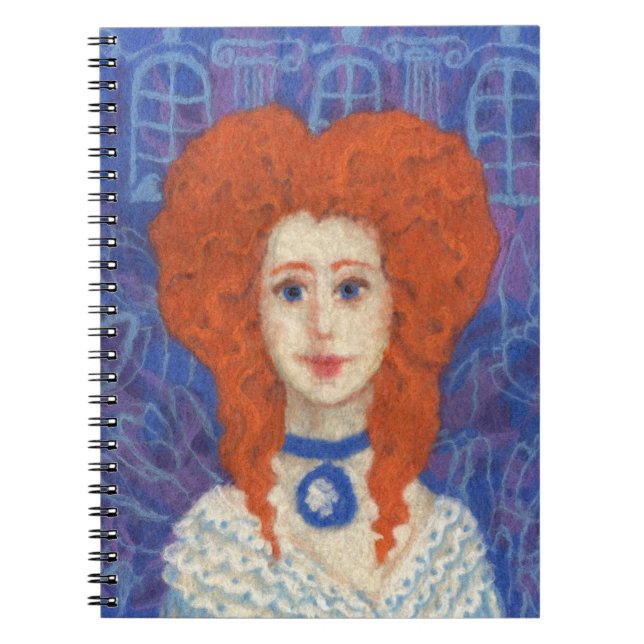 Red Hair, ginger girl rococo fibre art blue orange Notebook (Front)