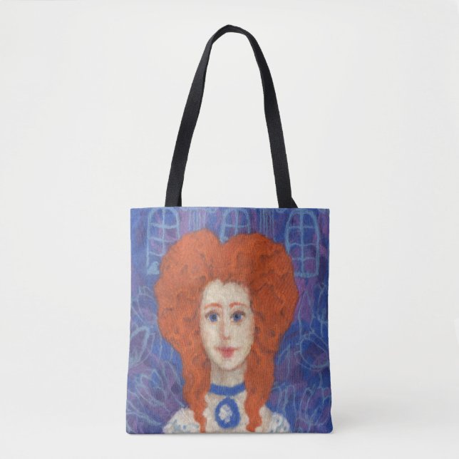 Red Hair, ginger girl rococo fibre art blue orange Tote Bag (Front)
