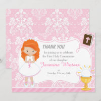 Red Hair Girl First Communion Thank You