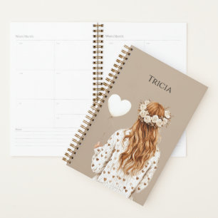 Red Hair Girl Flowers in Hair Heart Balloon Planner
