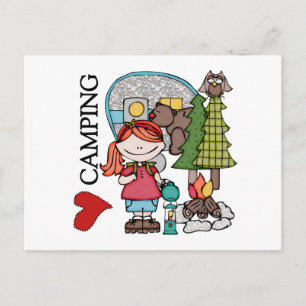Red Hair Girl I Love Camping Postcard