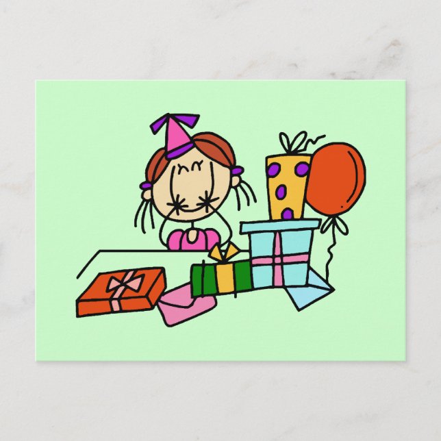 Red Hair Girl With Birthday Gifts T-shirts Postcard (Front)