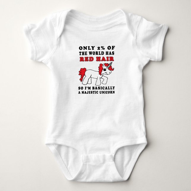 Red Hair Majestic Unicorn Baby One Piece Bodysuit (Front)