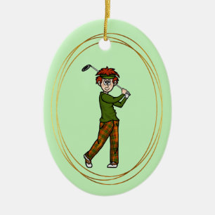 Red Hair Male Golfer Personalised Ornament