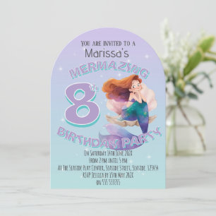 Red Hair Mermaid Age Birthday Party Invitation
