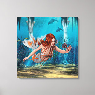 Red Hair Mermaid Underwater Fantasy Art Canvas Print