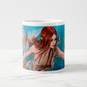 Red Hair Mermaid Underwater Fantasy Art Large Coffee Mug