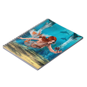 Red Hair Mermaid Underwater Fantasy Art Spiral Notebook
