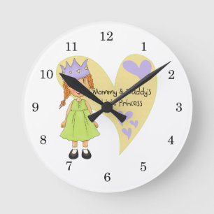 Red Hair Mummy and Daddy's Princess Round Clock