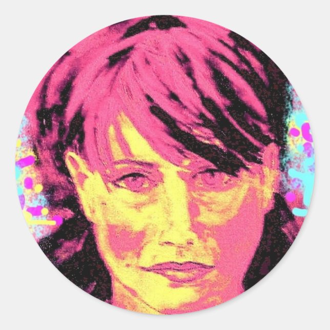 red hair pop art classic round sticker (Front)