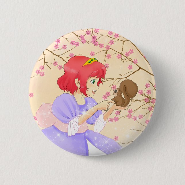 Red hair Princess and squirrel button (Front)