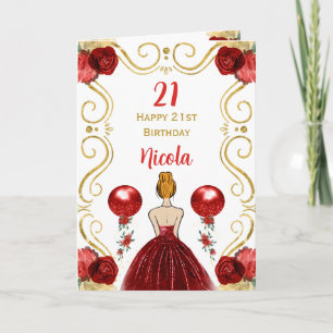 Red Hair Princess Red Happy Birthday Card