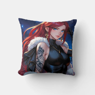 Red Hair Tattoo Anime Girl Cushion