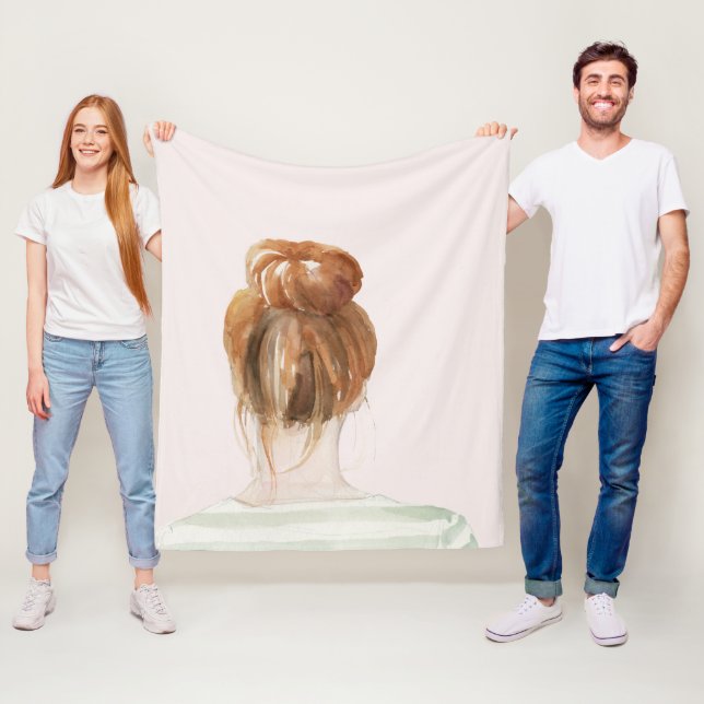 Red Hair Top Knot Bun Fleece Blanket (In Situ)
