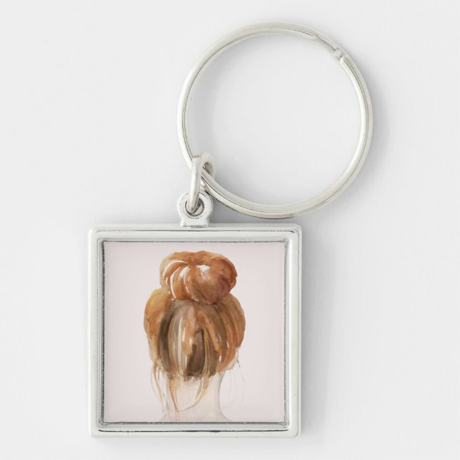 Red Hair Top Knot Bun Key Ring (Front)