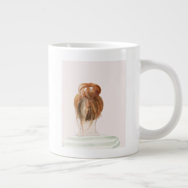 Red Hair Top Knot Bun Large Coffee Mug (Right)