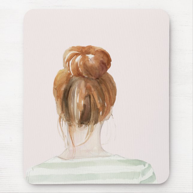 Red Hair Top Knot Bun Mouse Pad (Front)