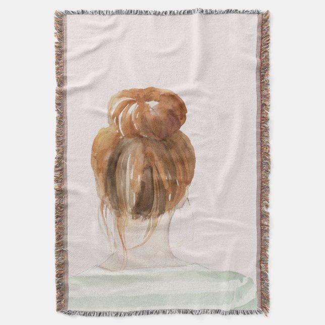 Red Hair Top Knot Bun Throw Blanket (Front Vertical)
