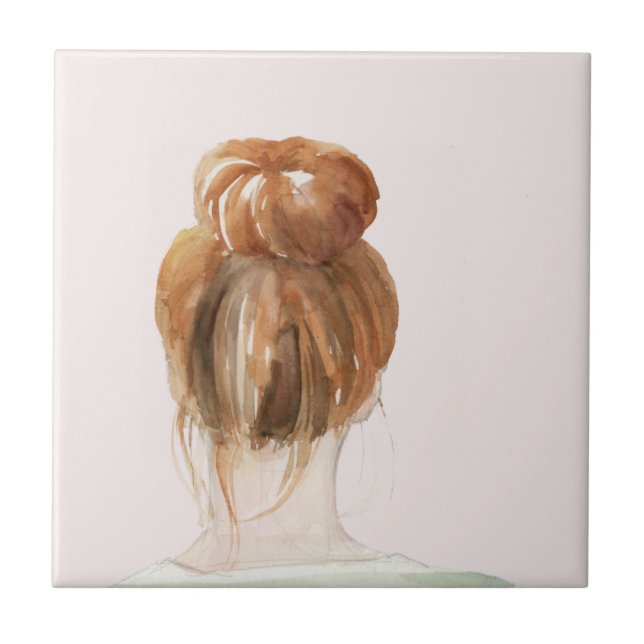 Red Hair Top Knot Bun Tile (Front)