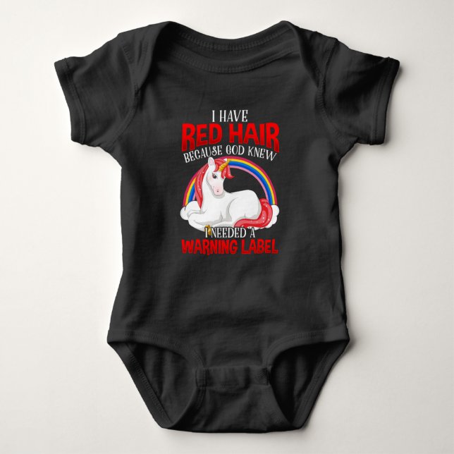 Red Hair Woman Rainbow Unicorn Lover Girl Baby Bodysuit (Front)