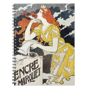 Red Hair Woman Yellow Dress Classic Art Nouveau Notebook