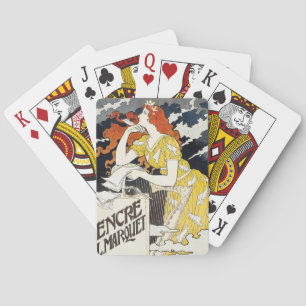 Red Hair Woman Yellow Dress Classic Art Nouveau Playing Cards