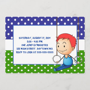 Red Haired Boy Gymnastics Birthday Invitations