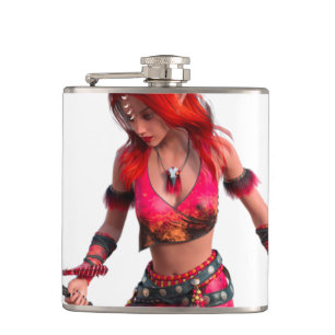Red Haired Cartoon Woman Hip Flask