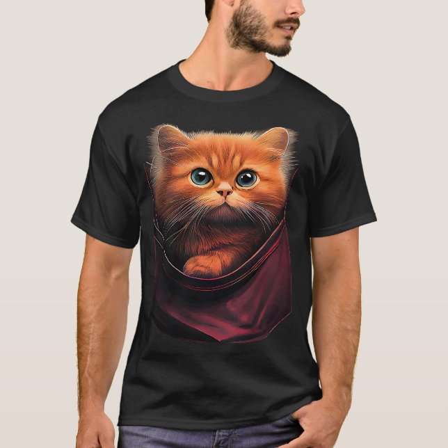 Red Haired Cat Sits in Pocket T-Shirt (Front)