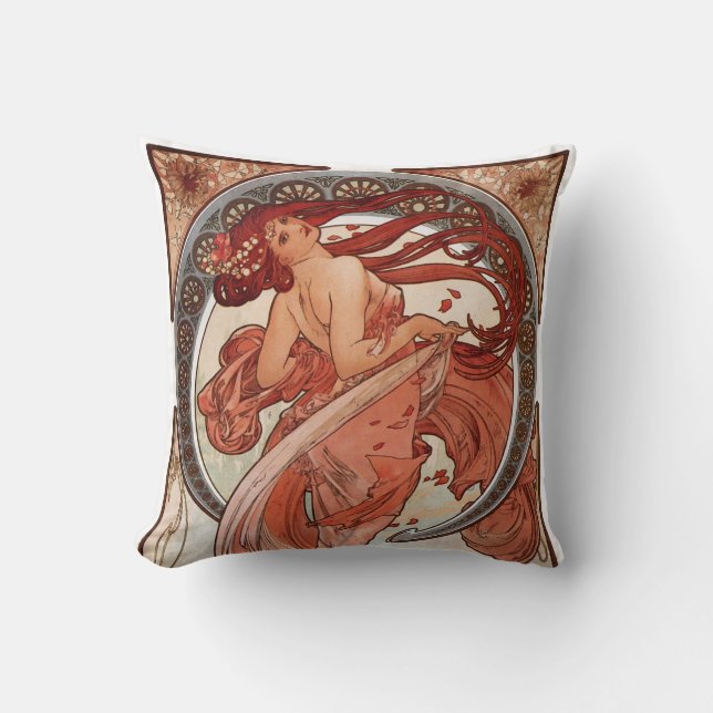 Red Haired Dancing Girl - Mucha Cushion (Front)
