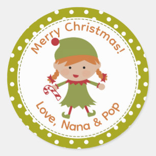 Red haired girl elf Christmas Labels