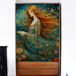 Red-Haired Girl with Flowers Decoupage Tissue Paper