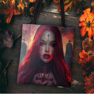 Red Haired Gothic Woman Tote Bag