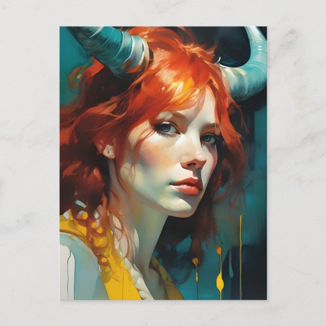 Red Haired Horned Goddess Postcard (Front)