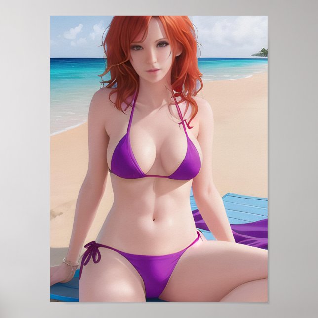 Red Haired Lady in a Purple Bikini Poster (Front)