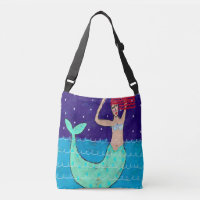 Red Haired Mermaid Beach Bag