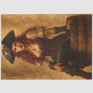 Red-Haired Pirate Woman Decoupage Tissue Paper